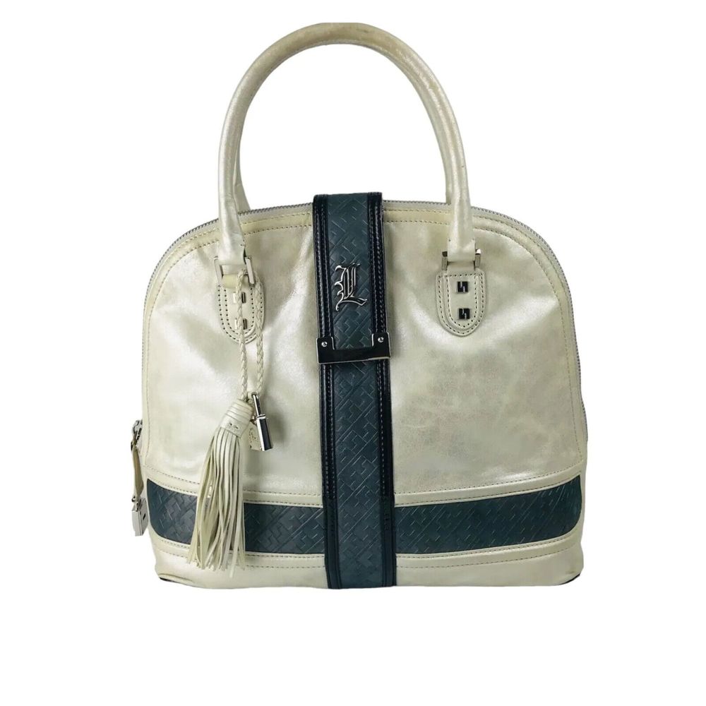 Gwen Stefani L.A.M.B. Lucca Luxury Frosted Ivory Leather Bowler Satchel Handbag